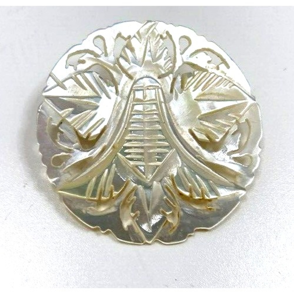 Vintage Intricate Hand Carved Made in Bethlehem Mother of Pearl Star Pin Brooch